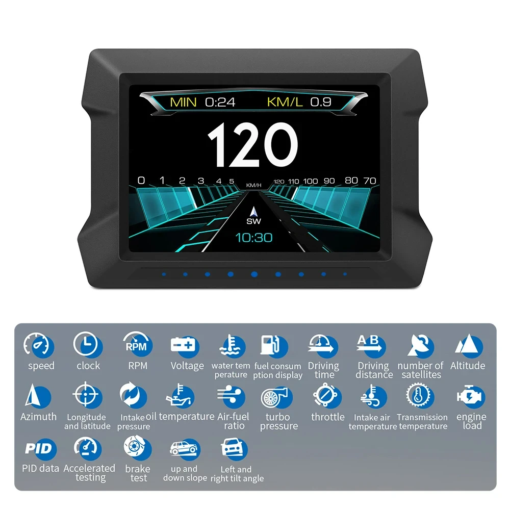 P22 Car HUD Display, On-board Computer, Digital Clock, Tilt Meter, GPS Speedometer, OBD2 Diagnostic Tools, Instrument cluster