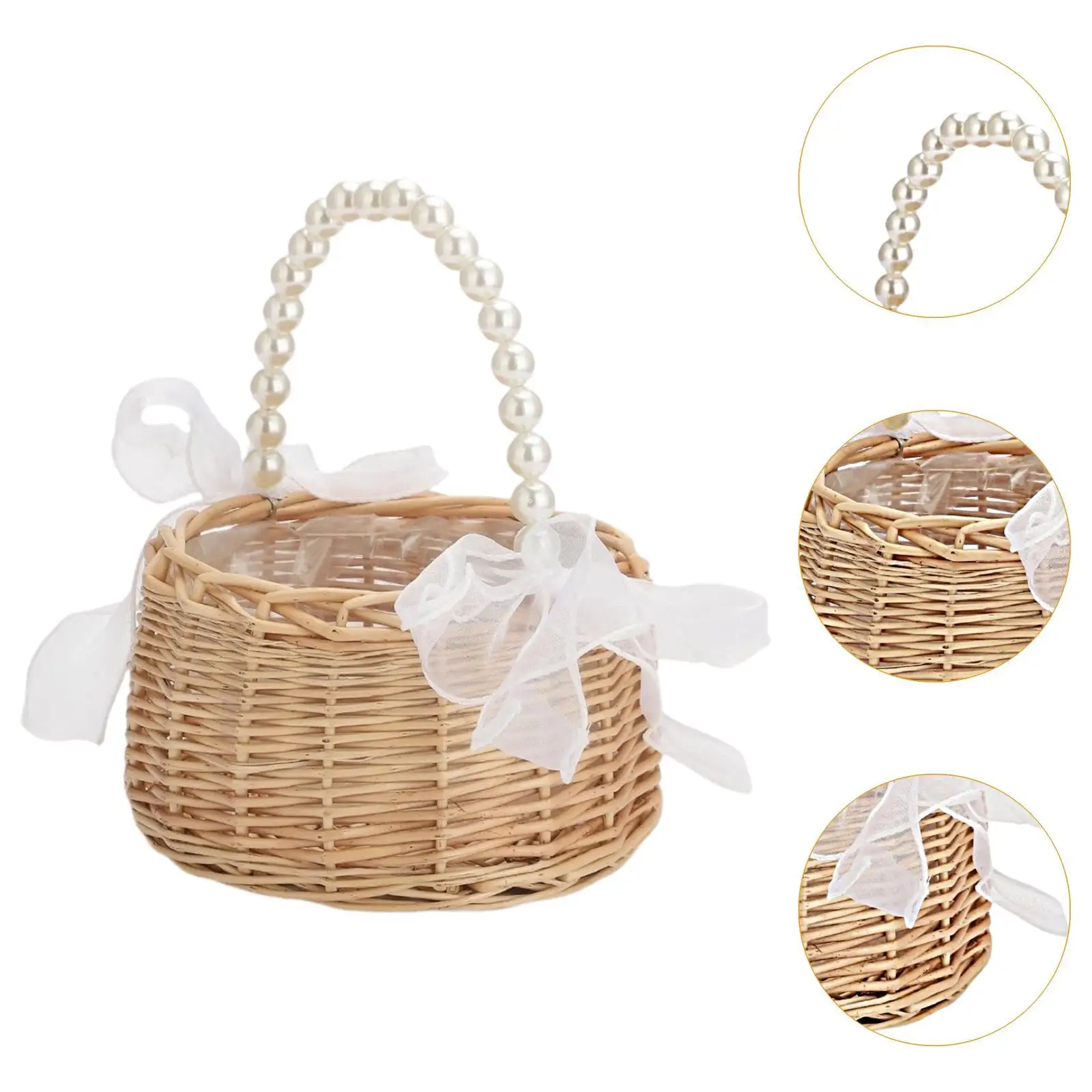 Flower Girl Basket Wedding Flower Basket Picnic Basket with Liner,Wedding Petal Basket Wicker Baskets for Wedding,Home Events view 3