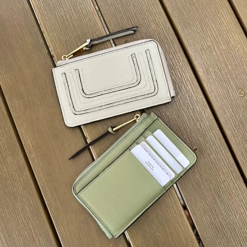 

Верхний слой из воловьей кожи, женский кожаный ультратонкий чехол для карт, новый модный маленький кошелек на молнии, универсальный держатель для карт
