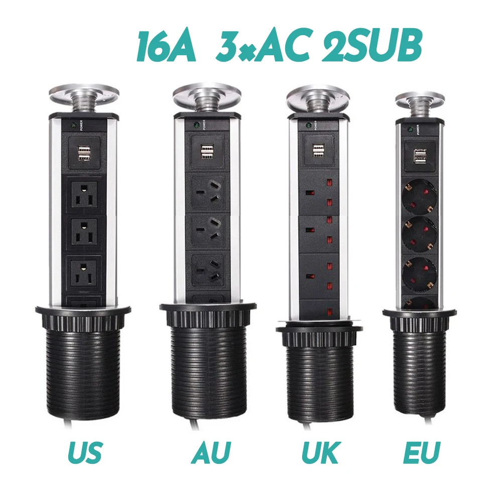 

FUNAYA Pull Pop Up Socket Electrical Outlet Multifunctional Hidden Power Socket Table Retractable US/EU/UK/AU Plug Home Desktop