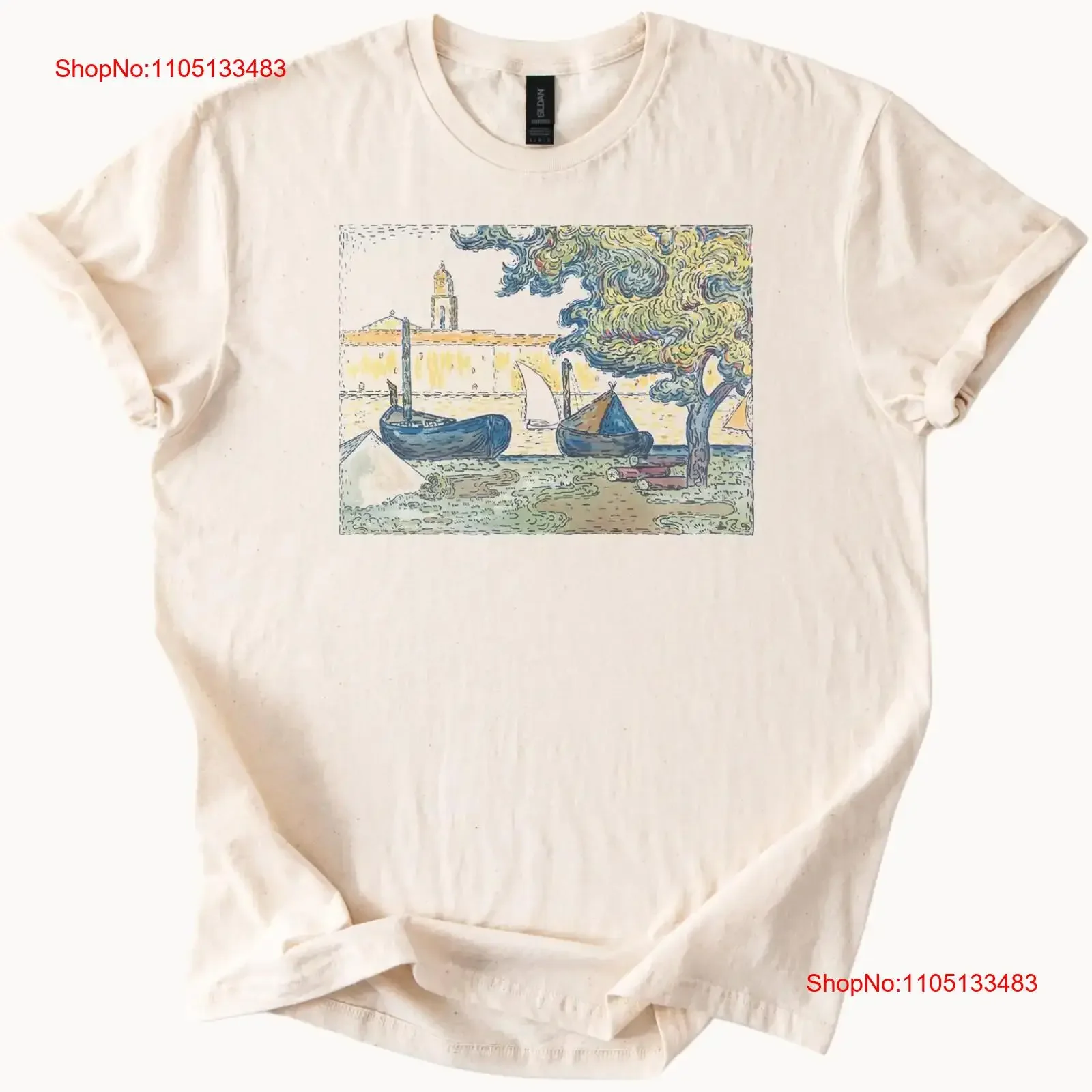 

Van Gogh Boats T Shirt Artistic Design Art Lover Top vintage Washed homme streetwear fashion Slightly Casual Soft Stretched