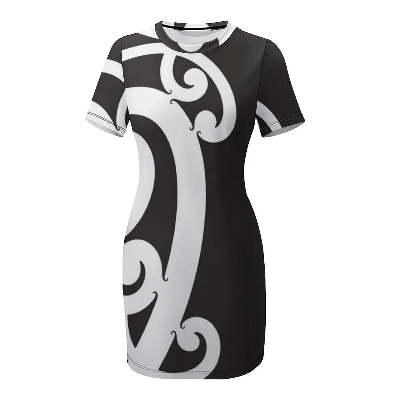 Preto e branco em camadas māori koru design vestido de manga curta vestido de verão mulher 2025 roupas femininas da moda vestido