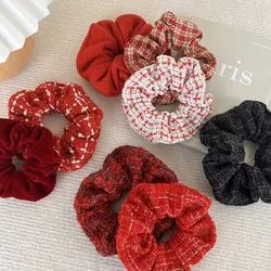 New Year Red Hair Ropes Ties White Plaid Scrunchies College Girls Christmas Ponytail Holder Hairbands Women Hair Accessories