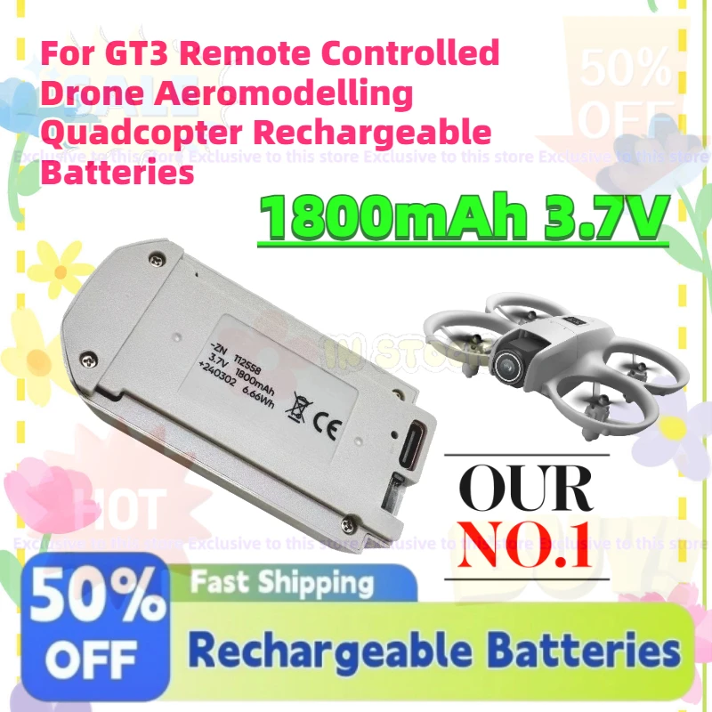 

For GT3 Remote Controlled Drone Aeromodelling Quadcopter Rechargeable Batteries Upgrade Capacity 1800mAh 3.7V Li-Po Battery