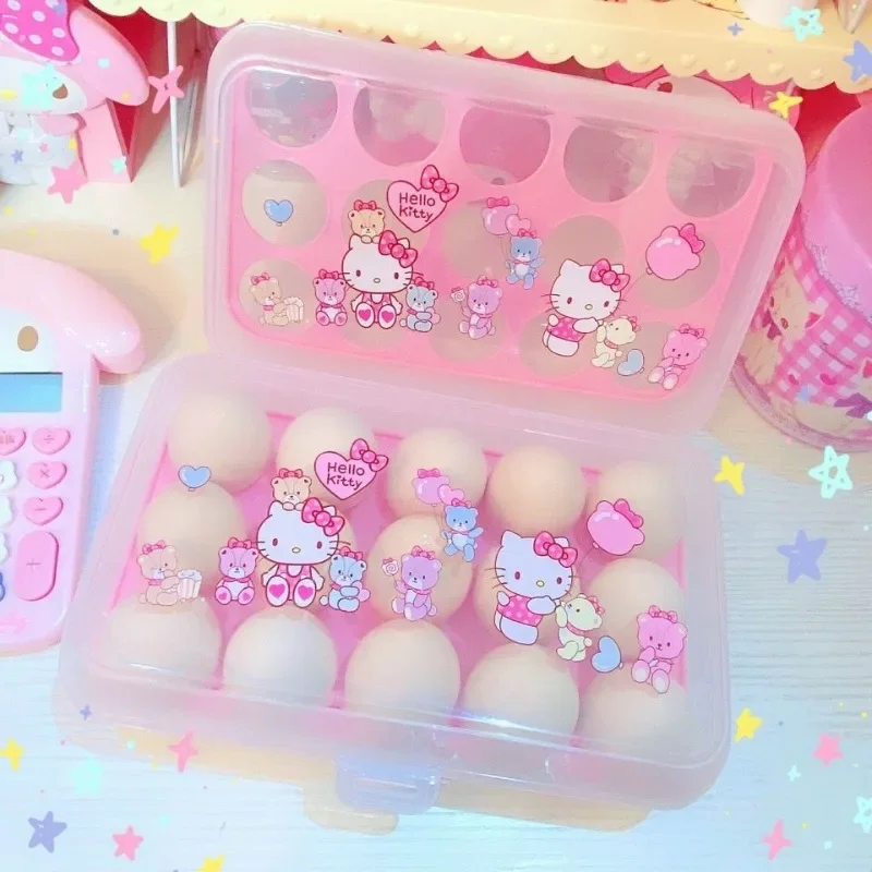 Hello Kitty Anime Kawaii Sanrio Ins Fashion Storage Egg Box Covered Cute Cartoon Plastic Sealed Egg Efrigerator Case Gifts
