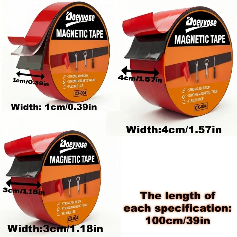 Doeyvose Strong Flexible Magnetic Tape, Self Adhesive Rubber Magnet Strip, Cuttable for Fridge Wall Photo Poster Daily Storage