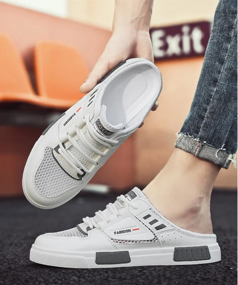 2025 النعال للرجال حجم كبير الرجال أحذية رياضية الصيف شبكة تنفس في الهواء الطلق أحذية الشاطئ عادية للرجال موضة نصف النعال