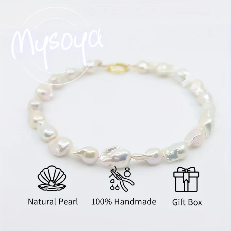 

Ожерелье Mysoya из крупных белых барочных жемчужин 14-18 мм, подарочная коробка, подарок для него/нее на День рождения, свадьбу, День святого Валентина