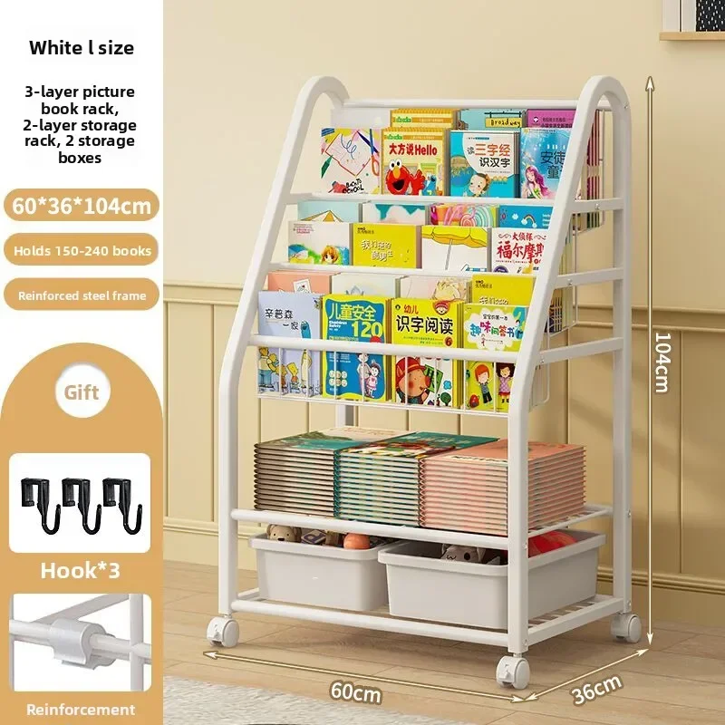 New model Simple bookshelf removable wrought iron multi-layer toy storage shelf floor shelf bookcase