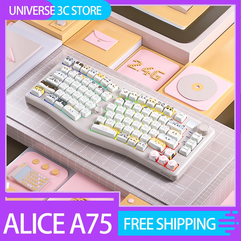 

Leobog Alice A75 Wireless Mechanical Keyboard Tri-Mode Hot Swap Rgb Top Structure Custom With Knob Gamer Keyboard For Pc Desktop