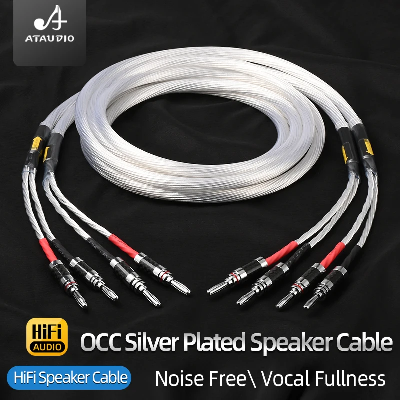 One Pair HiFi Speaker Cable High Quality 7N OCC Silver-plated Speaker Wire for Hi-Fi System Amplifier Loudspeaker Cable