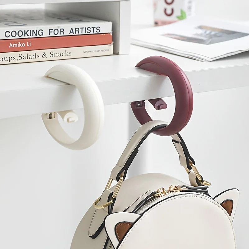 Portable Punch‑Free Table Edge Hanger, Movable Desk Side Utility Hook for Student School Bag Organizing