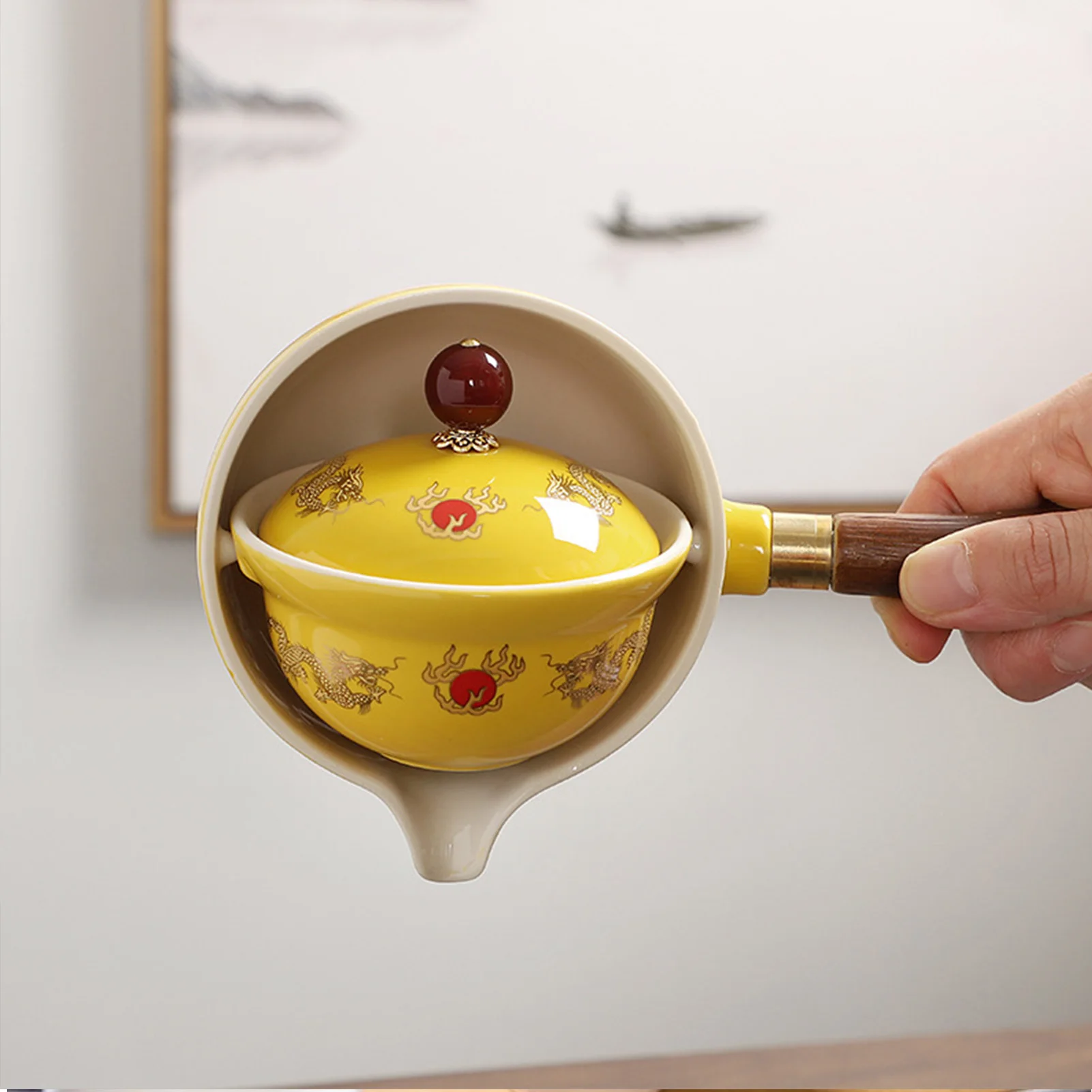 กาน้ำชาเซรามิคจีน Gongfu ชาหม้อ360หมุนถ้วยชงชา Infuser แบบพกพา160Ml ชาจีน Gongfu อุปกรณ์