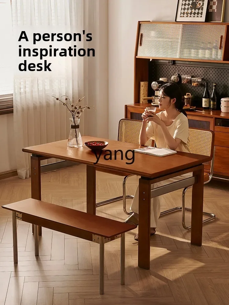 LMM,medieval solid wood thickened dining table Nordic retro home dining table