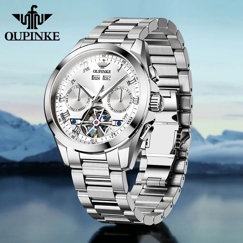 Мужские часы OUPINKE 3281, роскошные полностью автоматические механические часы с маховиком ﻿   Водонепроницаемые часы с датой недели 50 м для мужчин, подарочная коробка