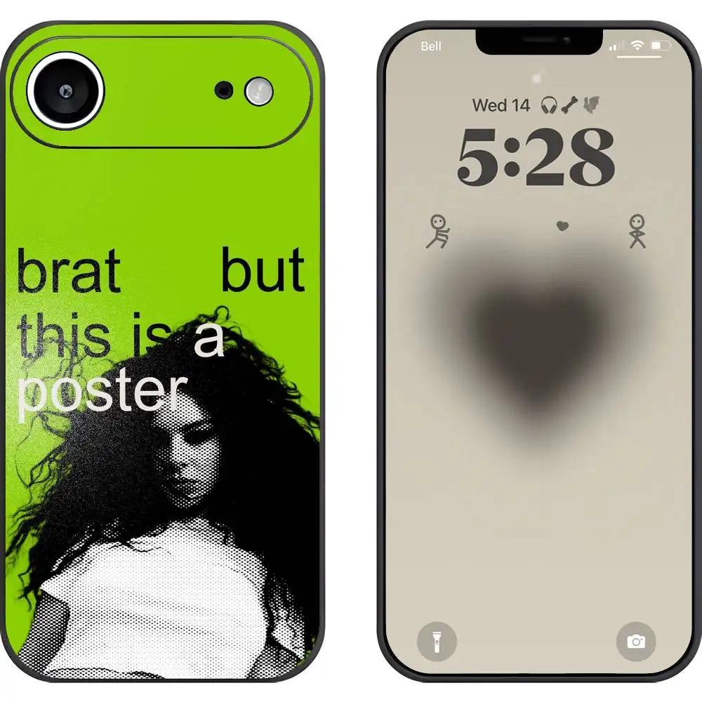 C-Charli XCX BRAT Singer Coque de téléphone Mode Noir Givré TPU Coque de téléphone pour IPhone 12-17. Conception peinte par pulvérisation UV, Anti-chute Da