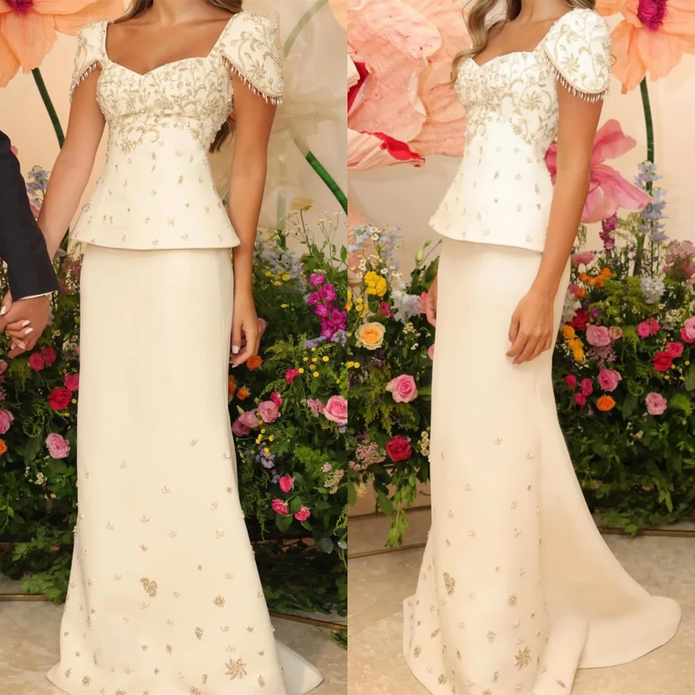 

Customized Formal White Evening Dress Temperament Strapless Short Sleeves Homecoming Dresses Fashion Special Occasion Gowns