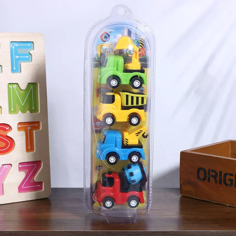 4 개/대 미니 자동차 모델 장난감 시뮬레이션 건설 차량 만화 당겨 자동차 장난감 어린이를위한 교육 선물 소년 소녀