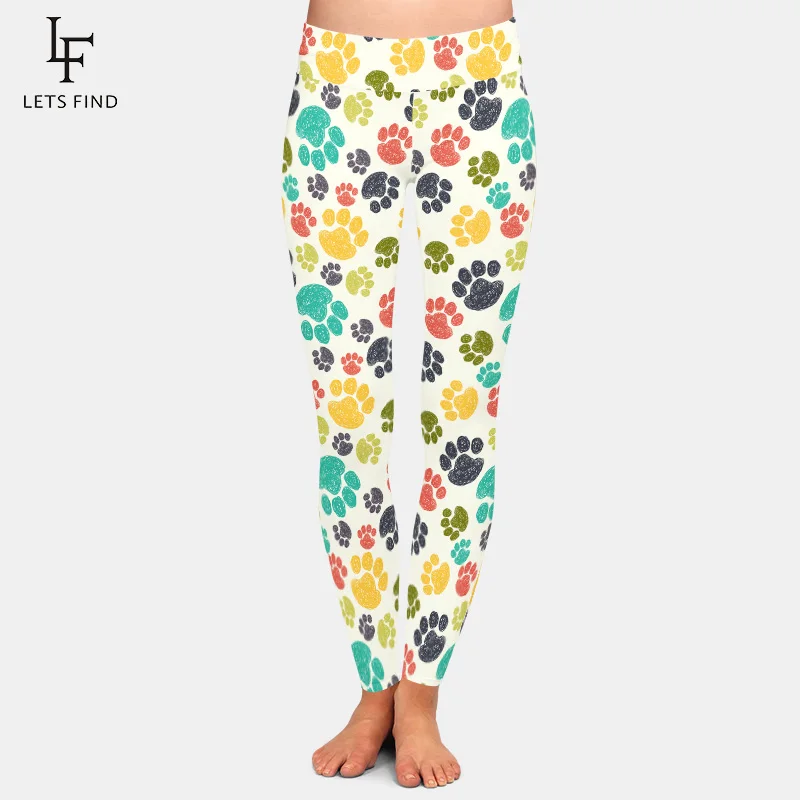 Moda nova 3d dos desenhos animados bonito do cão impressão leggings femininas de cintura alta elástico leite seda casual leggings