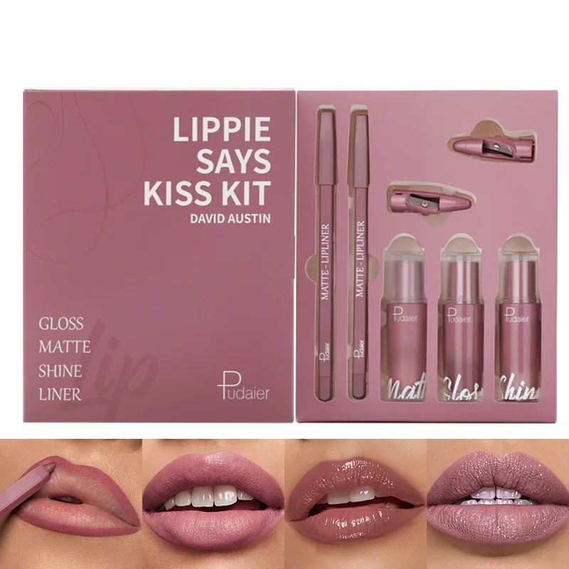 2 lip liner 3 lip glaze lip set matte water pearl long-lasting waterproof non-stick cup lipstick five-piece gift box