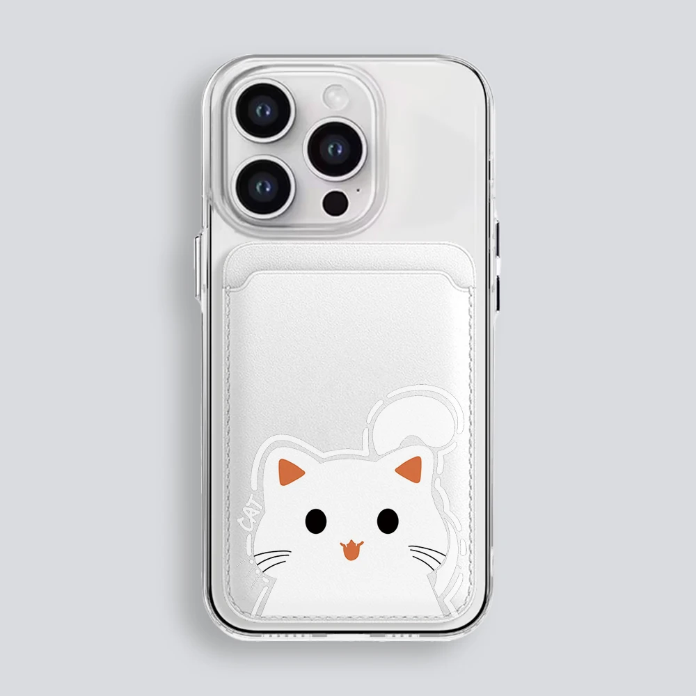 Katzen-Leder-Kartenetui Handyhülle Kartenhalter für Magnetische Hülle Geeignet für alle iPhones mit Magsafe-Kartenfunktion Niedliche Rückentasche – Detail 2
