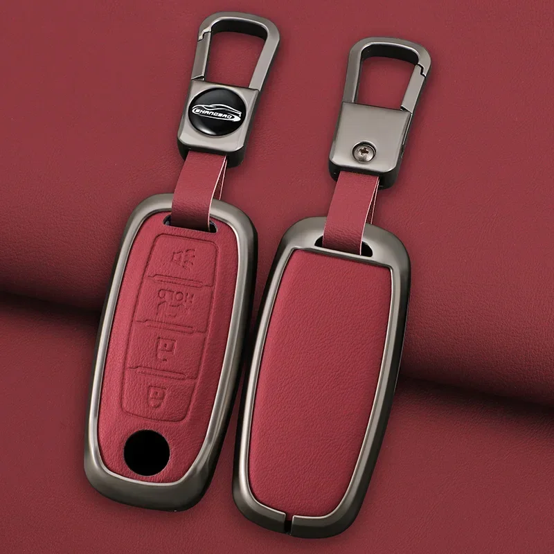 

Zinc Alloy Leather Car Remote Smart Key Key Case Cover For DongFeng Nissan Qichen Venucia Star SUV 2020 2021 Smart Accessories