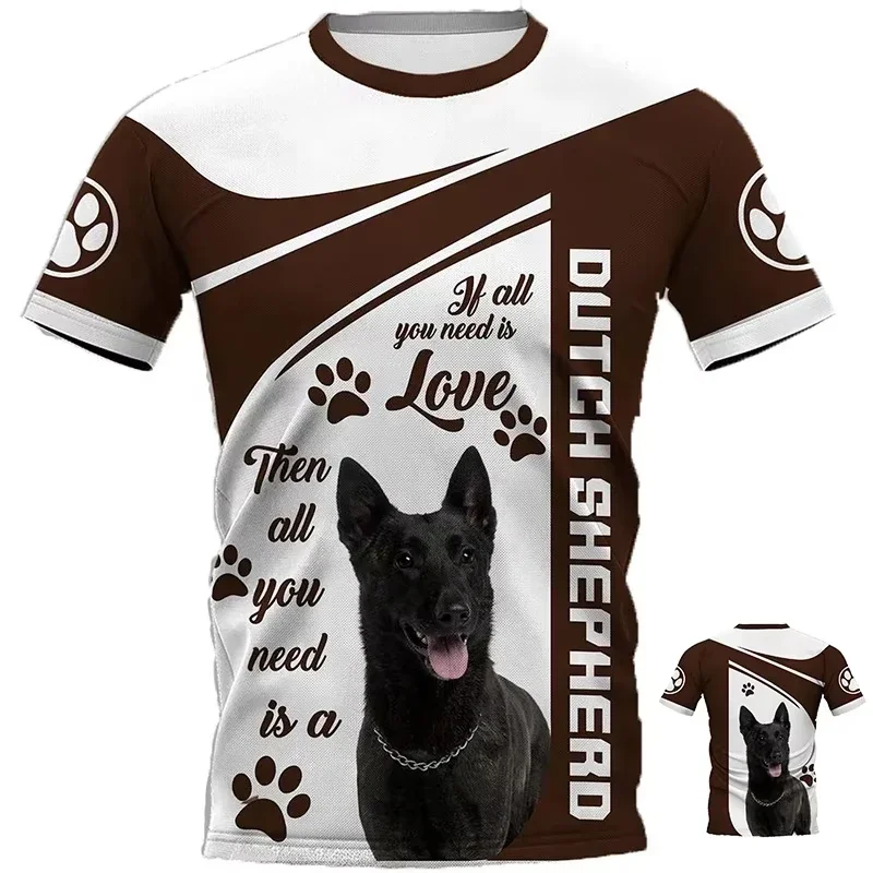 Fashion Men's Sports T-shirt Dutch Belgian Shepherd 3d Print Outdoor Casual Clothing Pet Dog Work Uniform Short Sleeve Tops