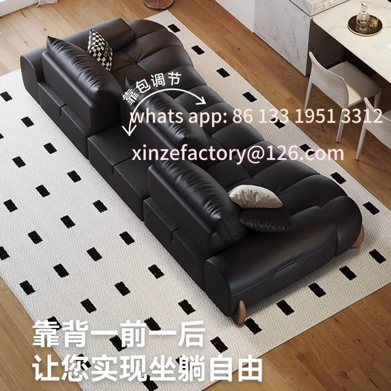 

Customizable black antique living room special-shaped leather sofa modern simple straight row multi-functional sofa