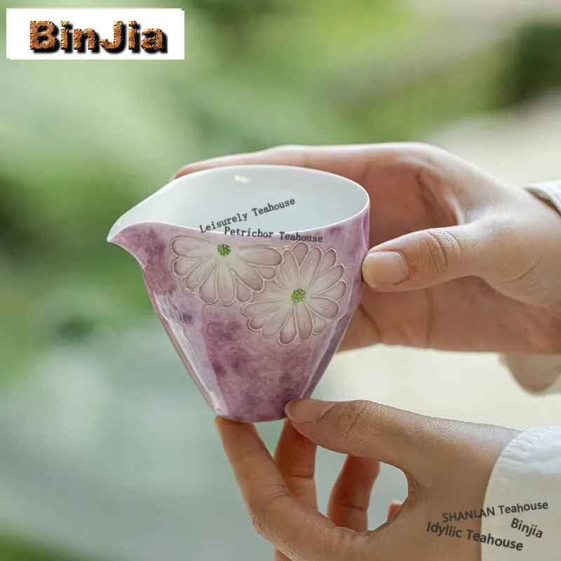 145ml Hand-painted Daisy Tea Pitcher Handmade Cardamom Purple Glaze Fair Cup Chahai Household Coffee Justice Cup Teaset Supplies