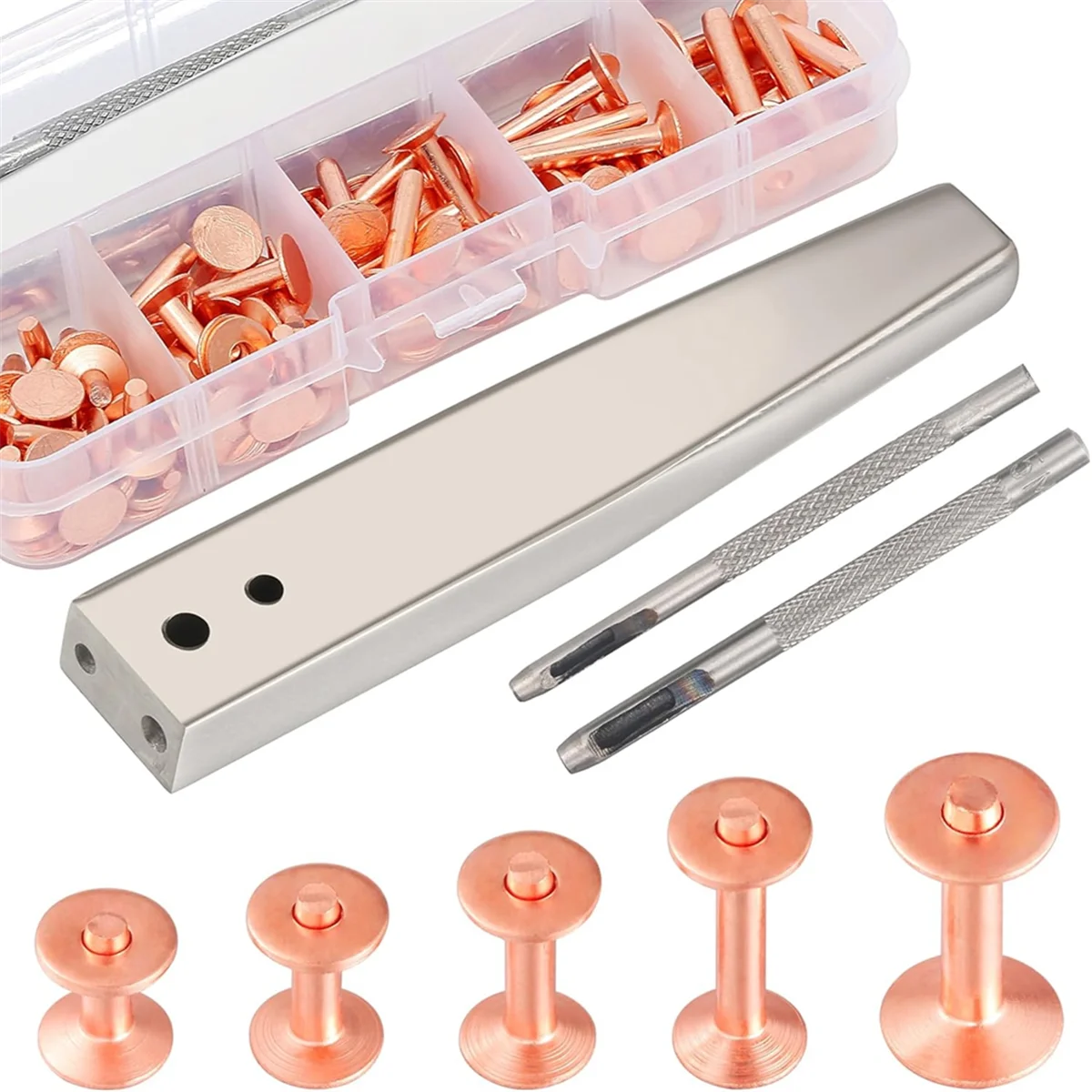 

50 Sets Copper Rivets Various Leather Rivet Kits for Repairing & Decorating Belts Handbags Wallets Collars Clothing
