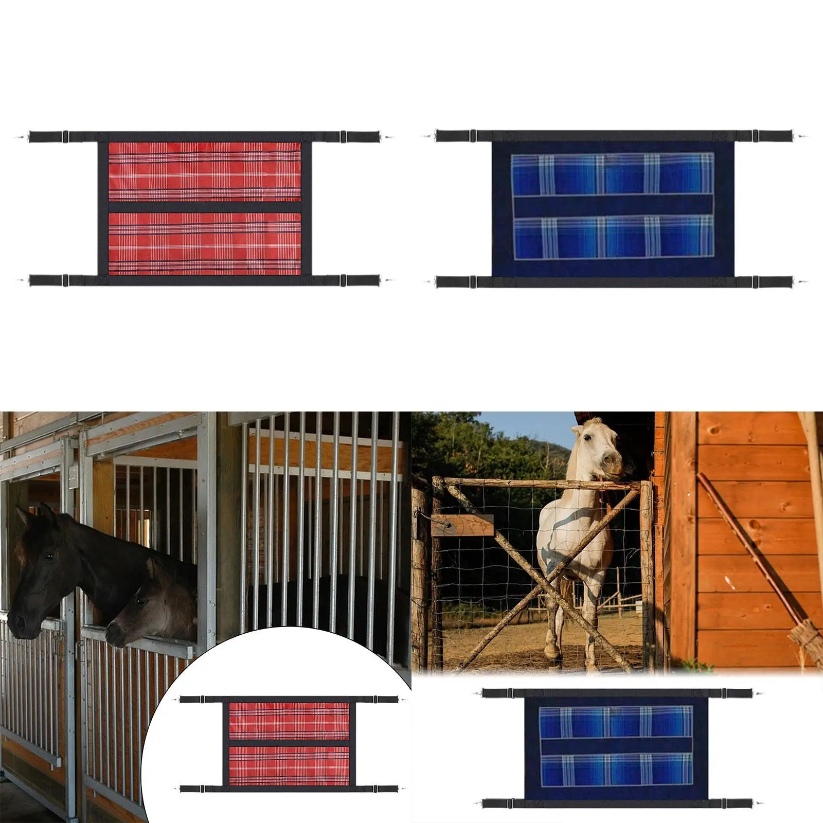 Horse Stall Guard with Adjustable Straps Keep Horses Securely in Stall Oxford Cloth 59.1" x 18.9" for Cows Barn Covered Guard