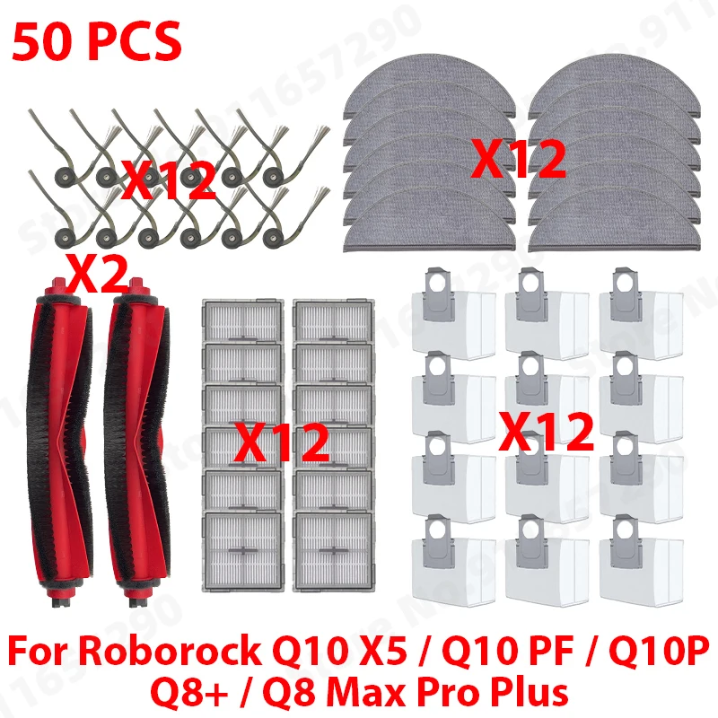 Compatibel met (Roborock Q10 X5 / Q10 PF / Q10P / Q8 Max Pro Plus) onderdelen: hoofdborstel, zijborstel, stofzak, mop, filter, accessoires