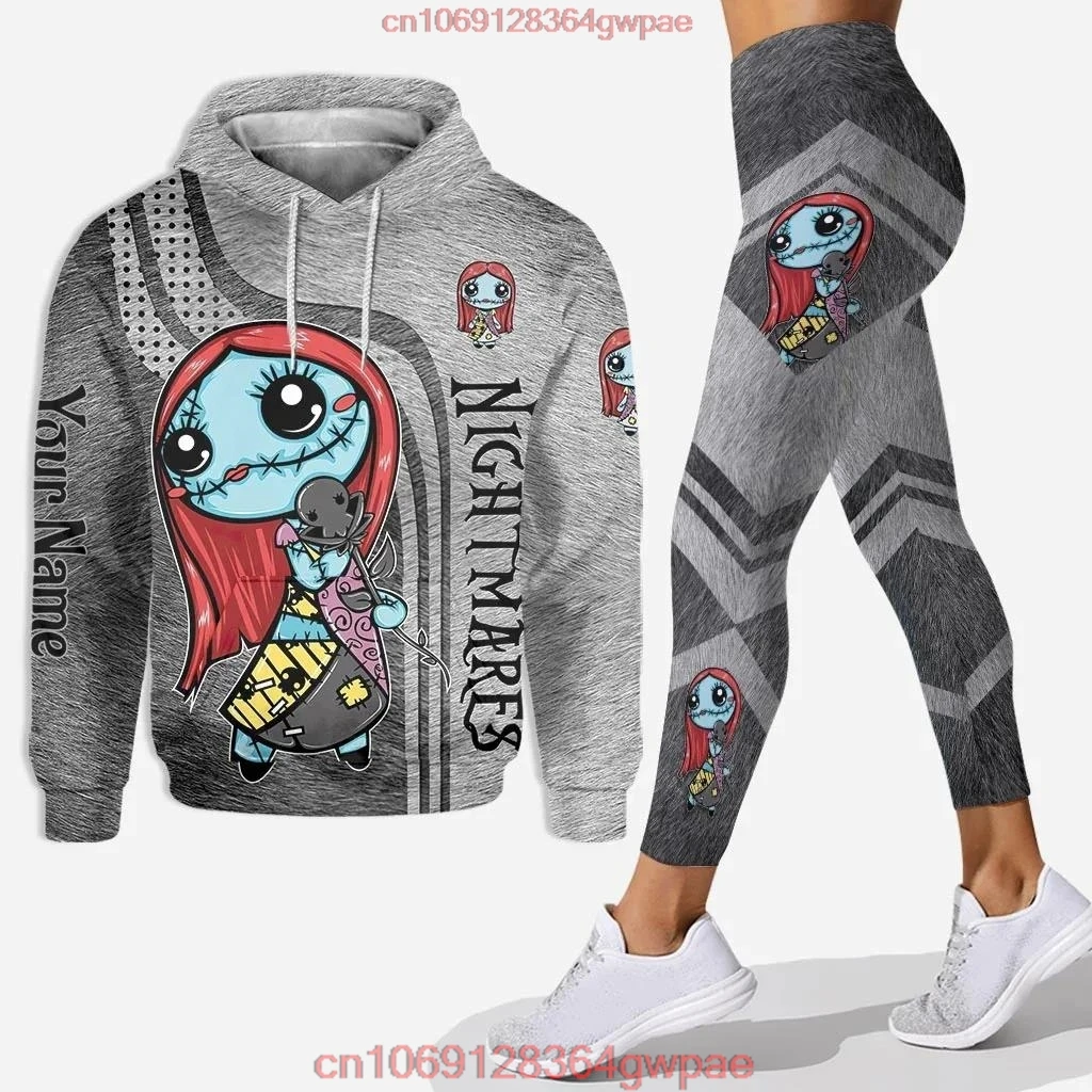 Nightmare Before Christmas Sally Hoodie Womens Leggings Yoga Set Womens Disney Jack Skellington Hoodie Sports Leggings Tracksuit