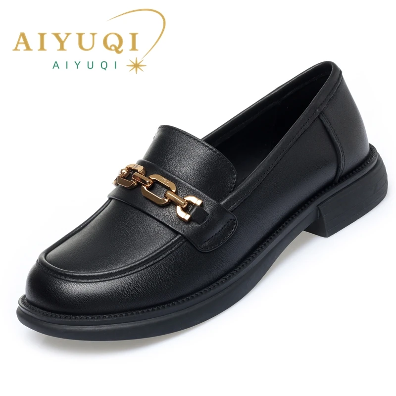 AIYUQI Loafers Women Genuine Leather 2024 Spring New British Style Slip-On Ladies Shoes Large Size Non-slip Women Shoes