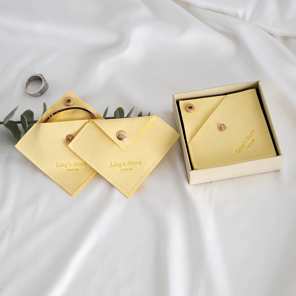 100 pçs amarelo personalizado triângulo jóias snap saco brincos anel pulseira chaveiro colar de cristal batom cílios embalagem