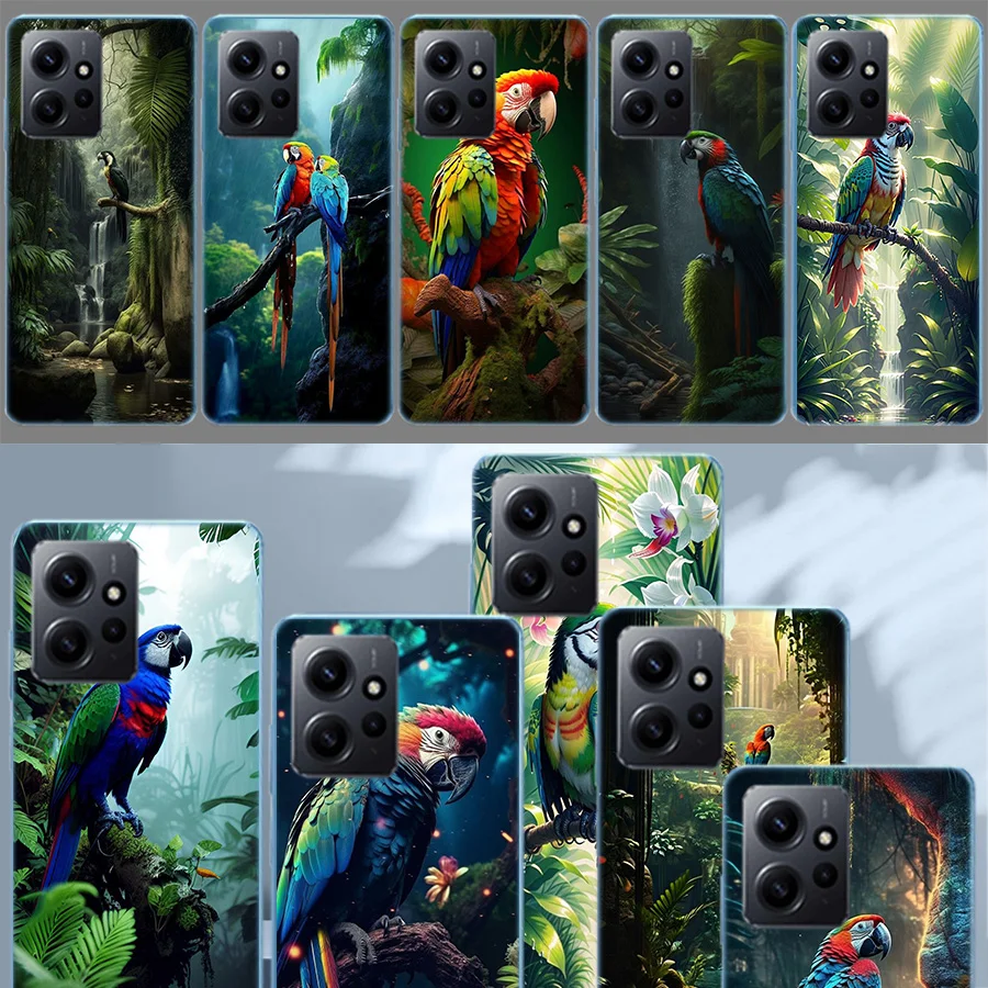 Parrot Bird Rainforest Case For Xiaomi Redmi Note 12 11 Pro Plus 12S 11E 11T 11S 10 10S Phone  9 9S 9T 8 8T Pro 7 6 5 Cover