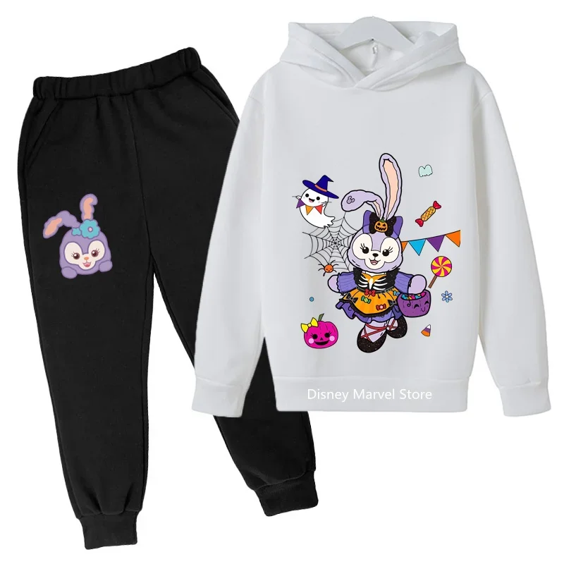 Disney Fashion Stellalou Letter Cartoon Print Hoodies Sets Sweet Boy O-Neck Long Sleeve Tee Suits Boys Girl Winter 7 Colors