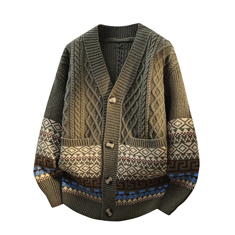 

New Fashion Men V-neck Knitted Cardigans Sweaters Quality Man Casual Sweatercoats Jackets Male Winter Warm Cardigans Size 4XL