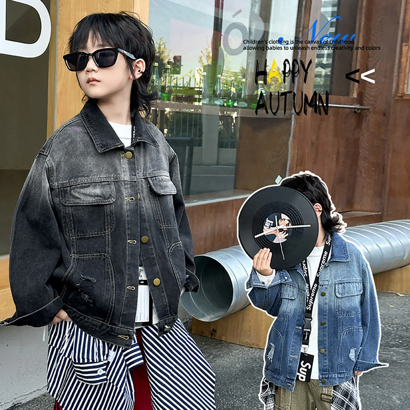

Baby Boy Denim Jacket Kid Spring Autumn Y2k Cargo Trench Jacket Toddler Child Hole Design Boy Casual Fashion Blue Coat Age 4-14Y