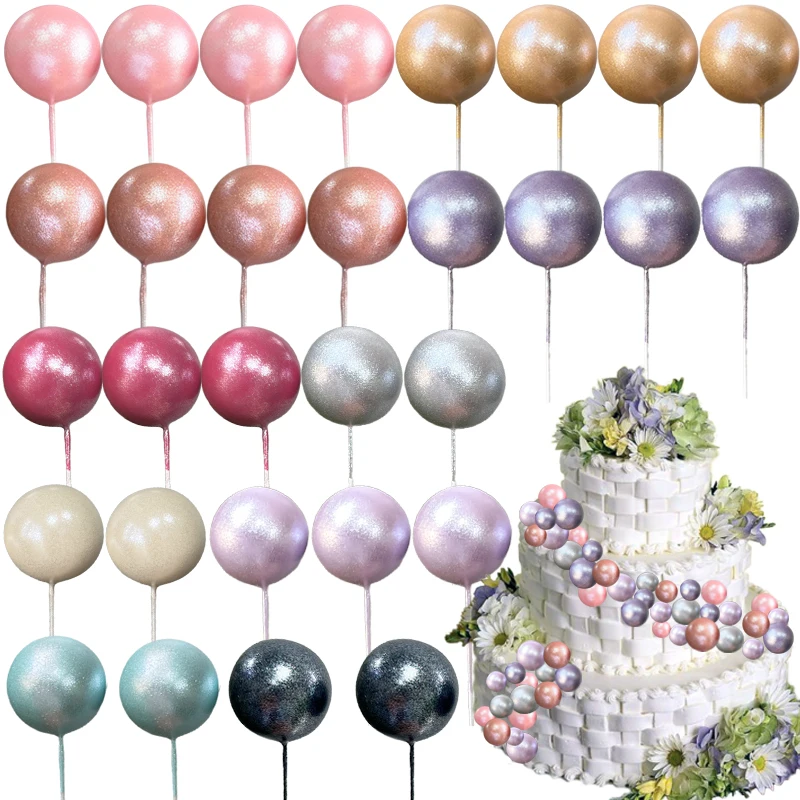 20Pcs 2cm-4cm Nacreous Pigments Cake Ball Topper DIY Foam Ball For Cake Cupcake Dessert Decoration Wedding Party Baking Supplies