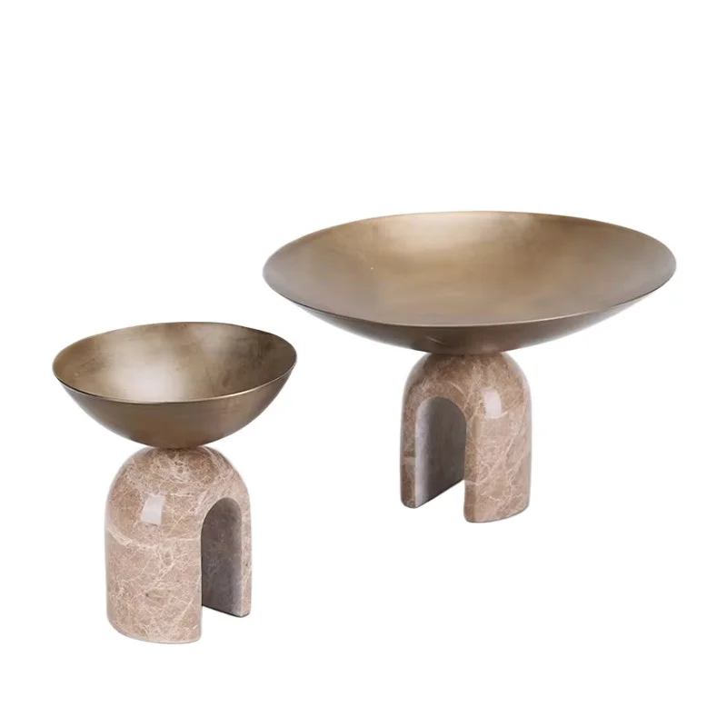Modern antique brass brown marble metal tray for decorating the living room tabletop