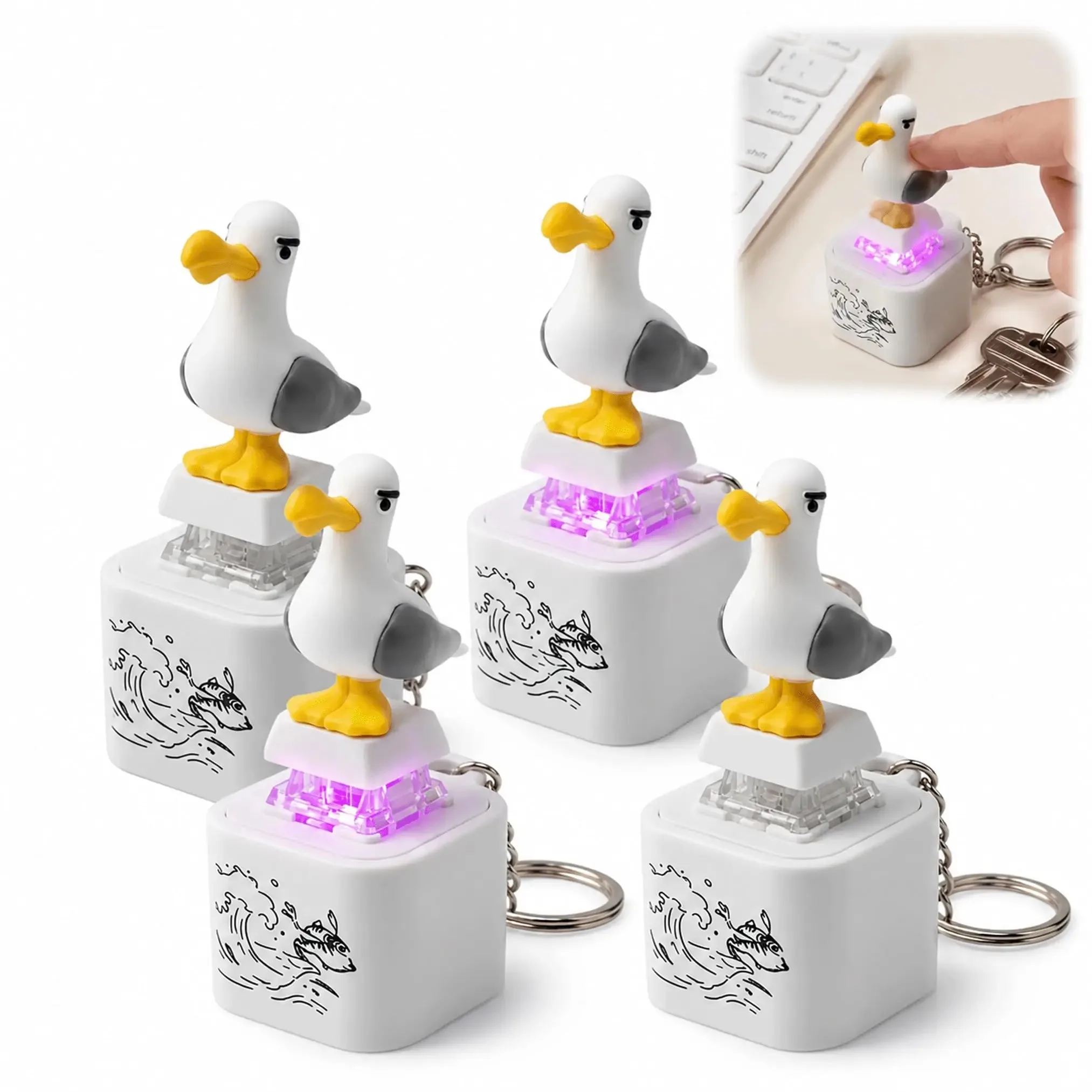 ```& Fun Mining Bird Frog Voice Key Light Charging Pendant Keyboard Stress Relief Sound Effect Little Seagull Creative Keycap```