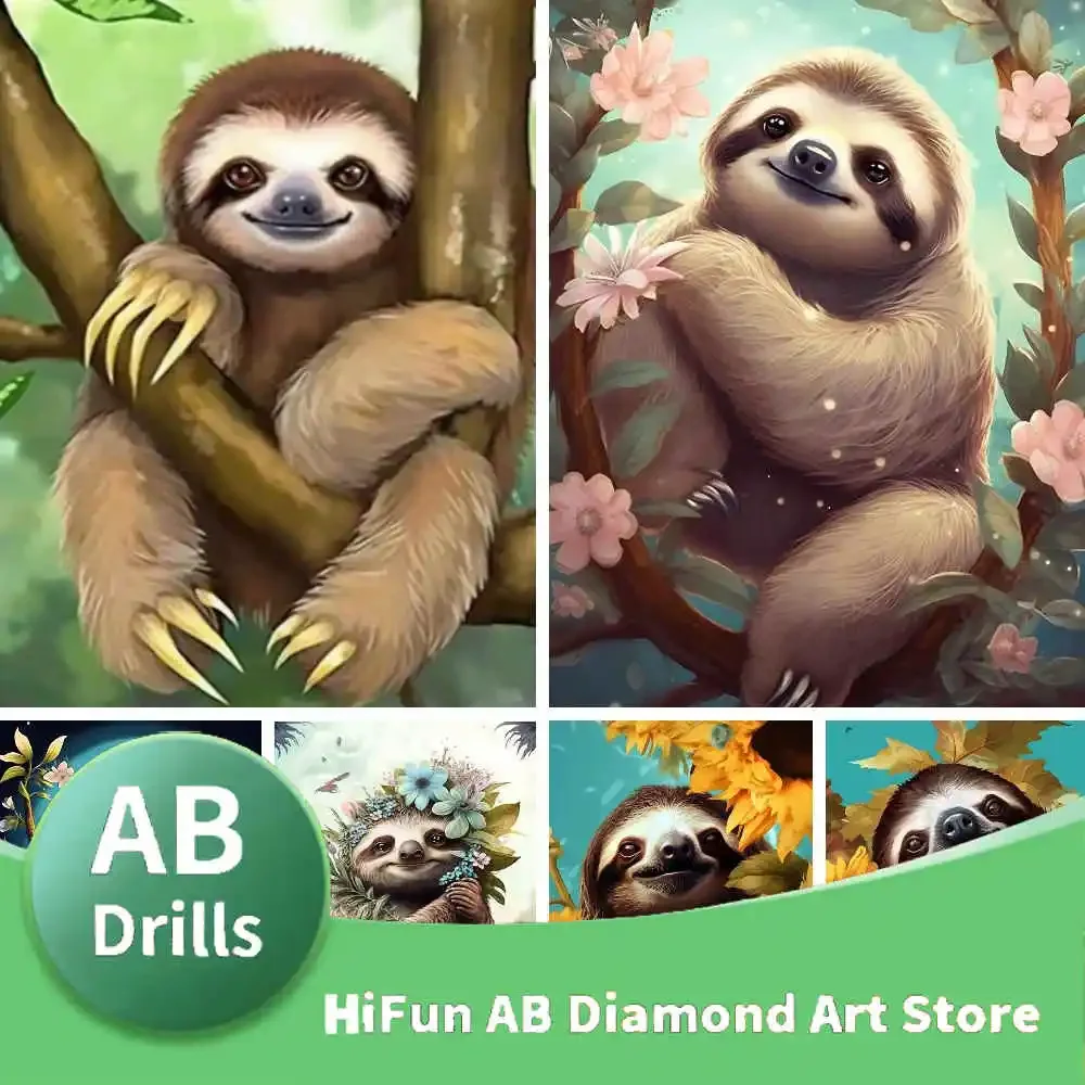 AB Drill Diamond Painting Sloth Animals Portrait Cross Stitch Diamond Embroidery Mosaic Handmade Rhinestones Gift