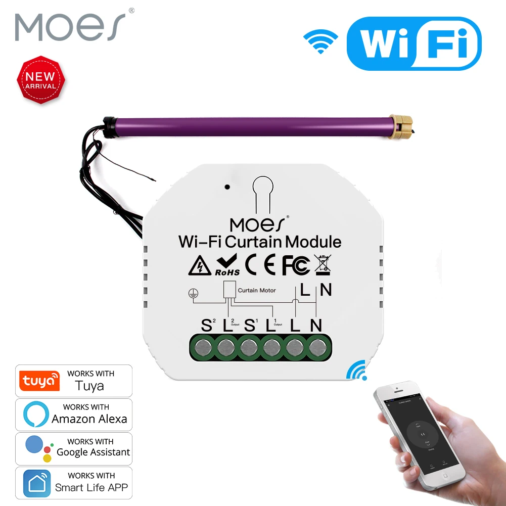 WiFi Mini Smart Curtain Switch Module Roller Blinds Shutter Motor Smart Life Tuya APP Remote Control Work with Alexa Google Home