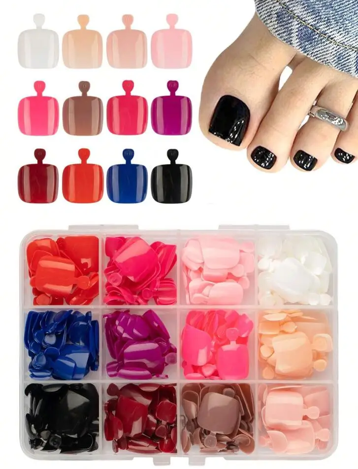 288/216/120/96 pezzi tinta unita francese unghie finte acrilico copertura completa unghie corte punta quadrata unghie dei piedi punte estensione manicure