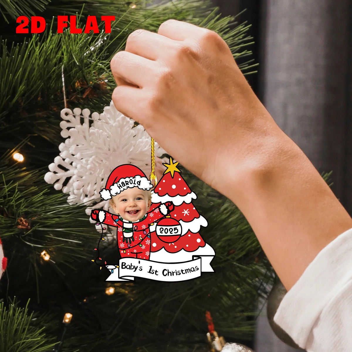1pc Custom Baby 1st Christmas Acrylic Ornament,Personalized Face,Name,Time,Newborn Baby Keepsake Gifts,Home Xmas Hanging Plaque