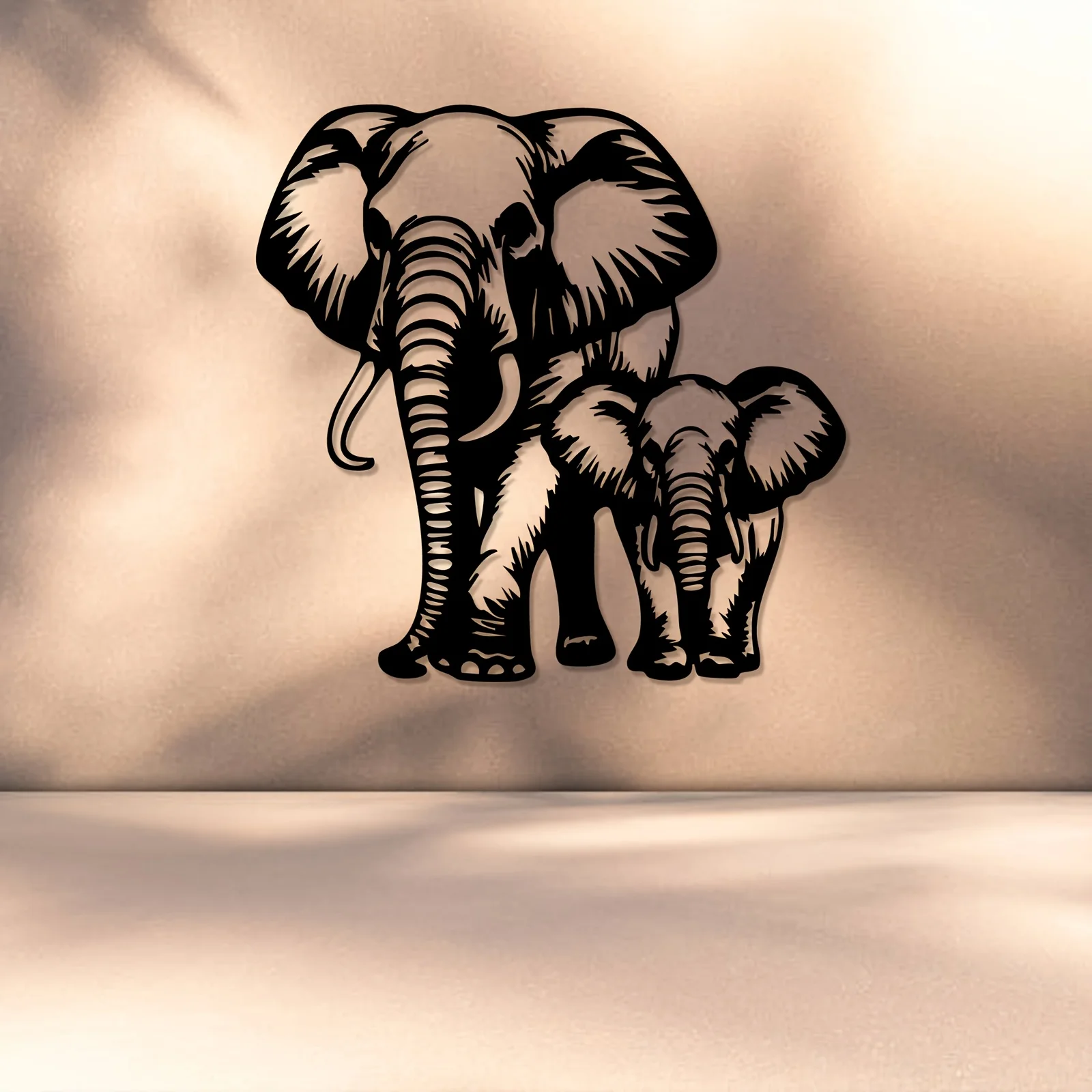 CIFBUY Iron Art Wall Decor African Elephant Family Silhouette Metal Wall Art Black Hollow Out Hanging Boho Ethnic Home Decor Gif