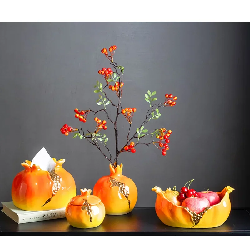 

Ceramic pomegranate vase fruit tray tissue box storage tank flower vase table top decoration creative flower pot home decoration