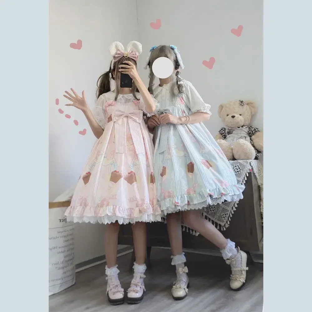日本の原宿かわいい服甘いロリータカッコーデザートロリータドレス Jsk スリングドレス女性ヴィンテージピンクドレス 2025 ホット販売