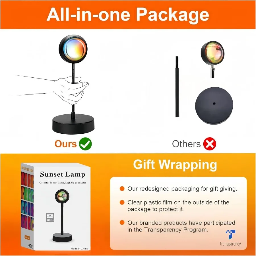 Lampada da tramonto Proiettore Luci a LED per camera da letto Luce notturna Luci RGB Luce solare Lampada da alba 10w Rotazione a 360 gradi Illuminazione d'atmosfera Ho